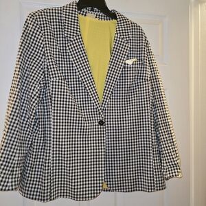 Rafaella Black & White Gingham Single-Button Blazer with Yellow Lining